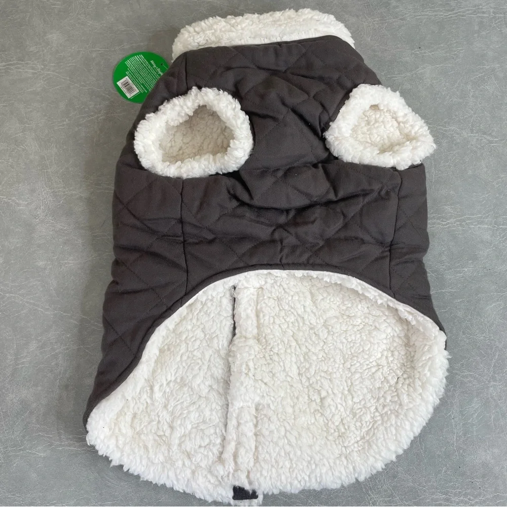 NEW Charcoal Quilted Dog Jacket with Cream Fleece Lining